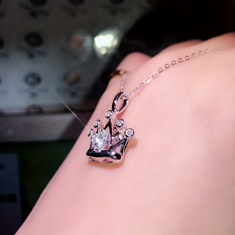 Zirconia Crown Pendant Necklace for Women Girls
